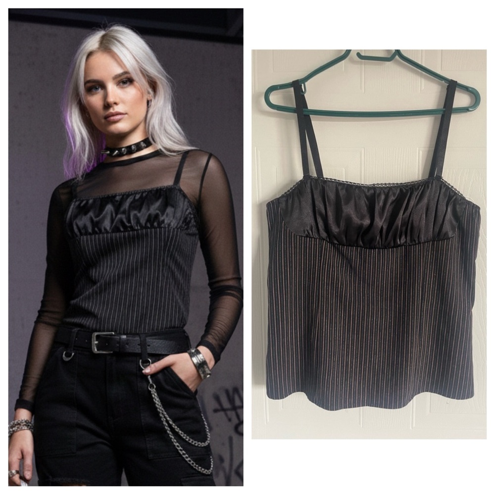 Y2K Gothic Pinstripe Cami XL Morbid Threads Mall Goth Layer Top - Picture 14 of 14